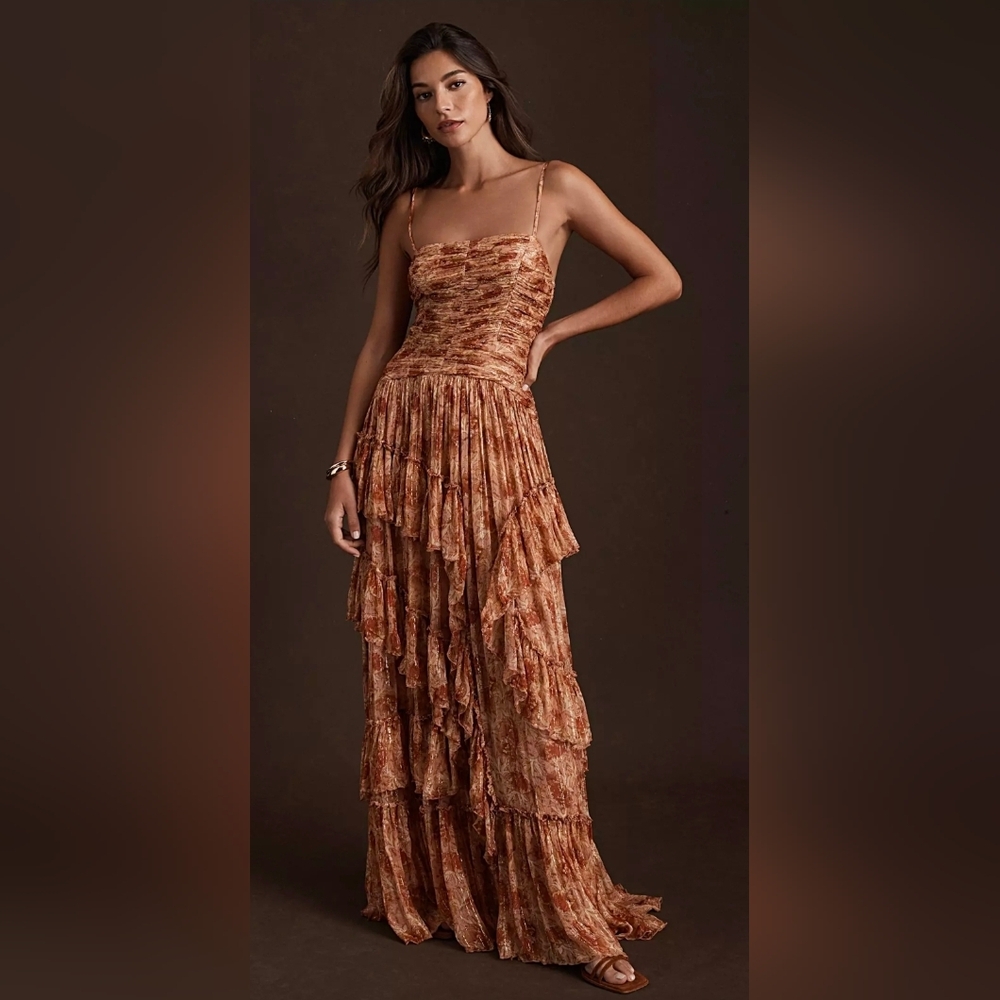 BHLDN Jessa Asymmetrical Ruffled Drop-Waist Gown, Size 6